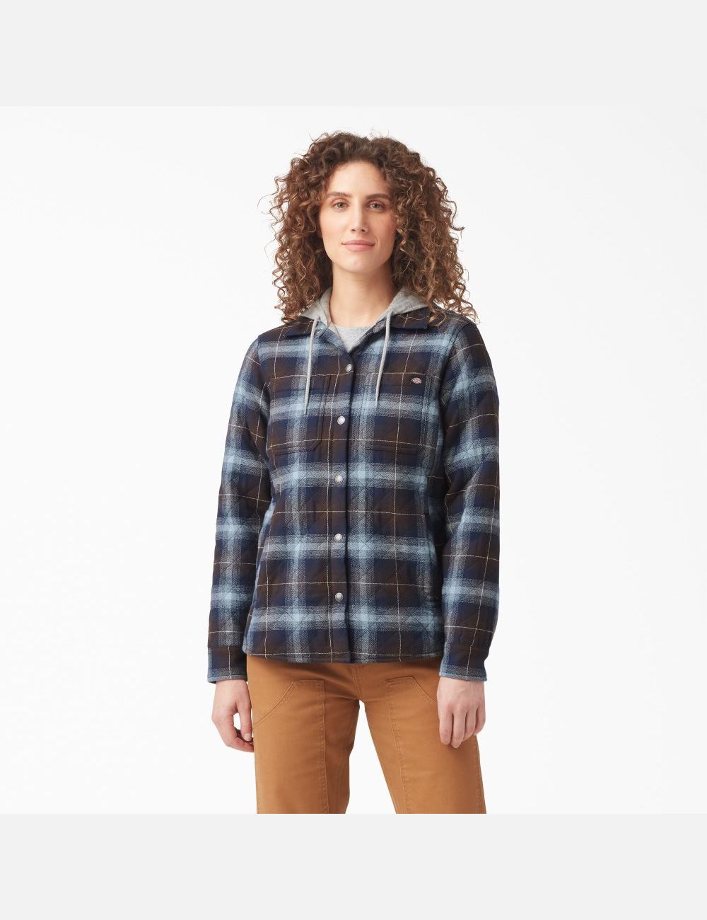 Vestes Chemises Dickies Flannel Encapuchonné Bleu Marron | 273APJKYZ