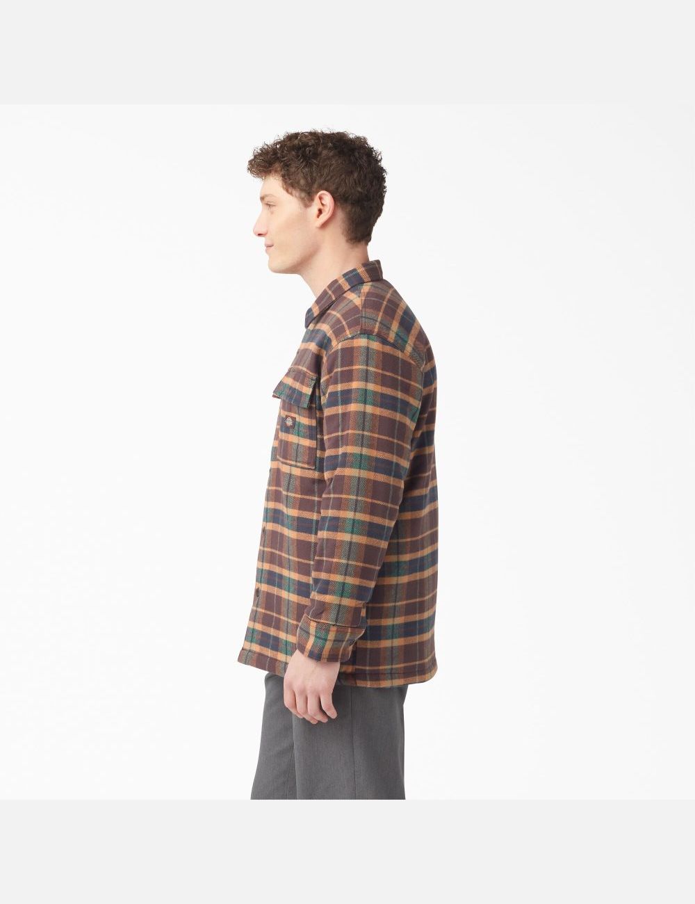 Vestes Chemises Dickies Flannel Matelassé Doublée Marron Vert Foncé | 384HRWJPC