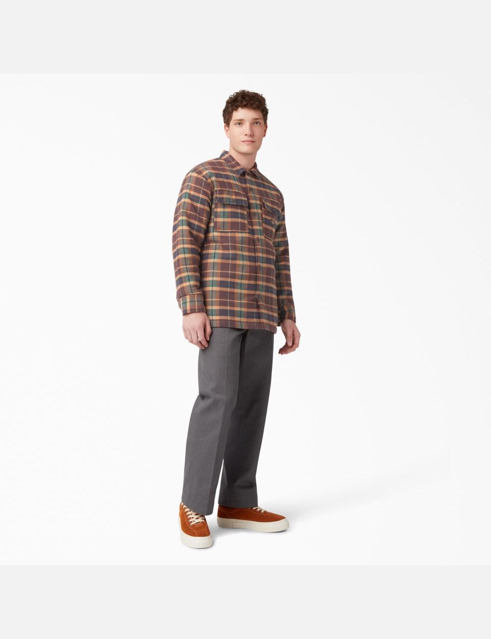 Vestes Chemises Dickies Flannel Matelassé Doublée Marron Vert Foncé | 384HRWJPC