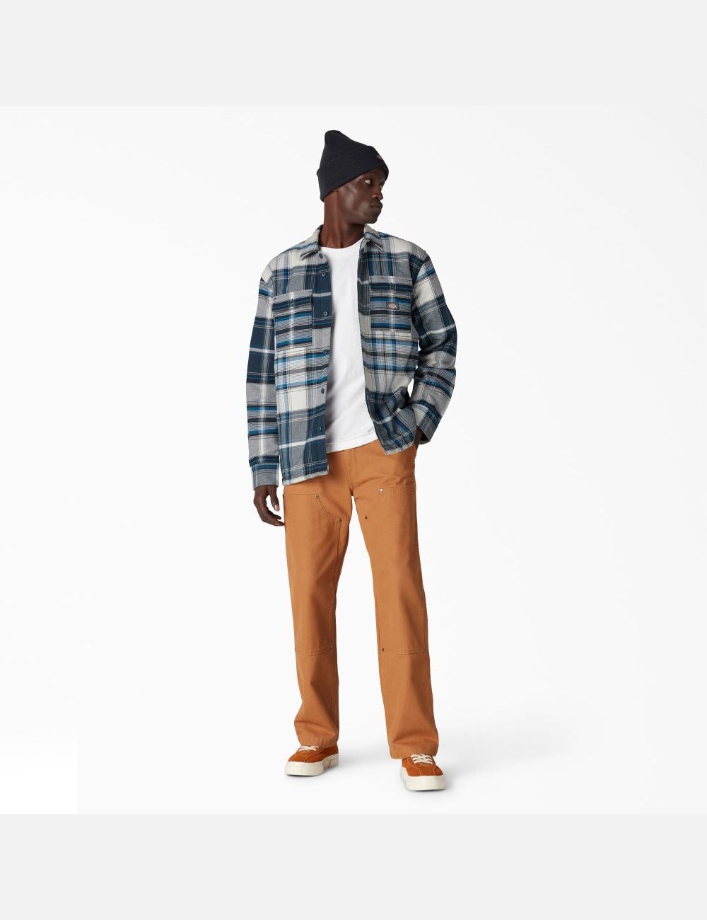 Vestes Chemises Dickies Flannel Matelassé Doublée Blanche Bleu | 426XNHWEC