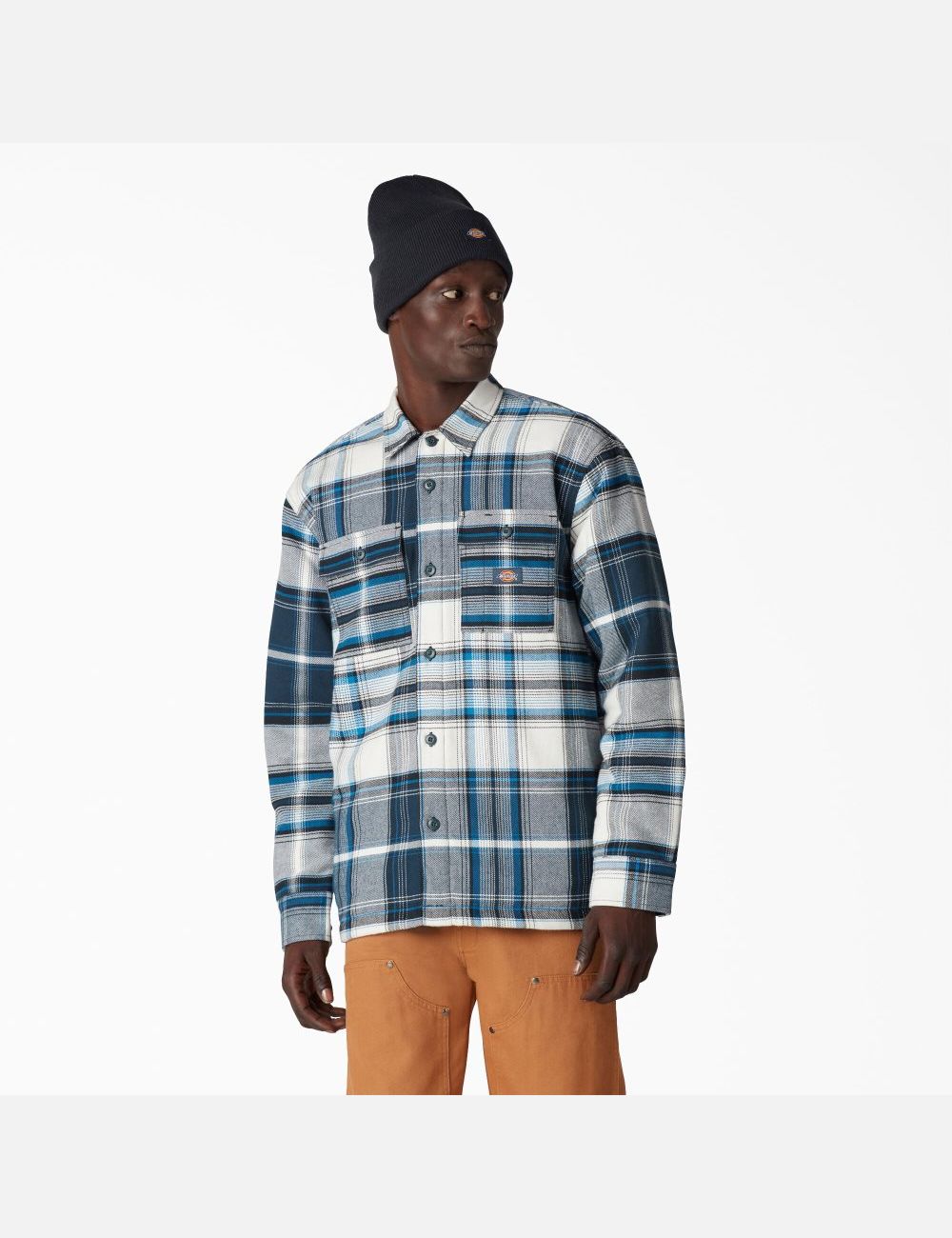 Vestes Chemises Dickies Flannel Matelassé Doublée Blanche Bleu | 426XNHWEC