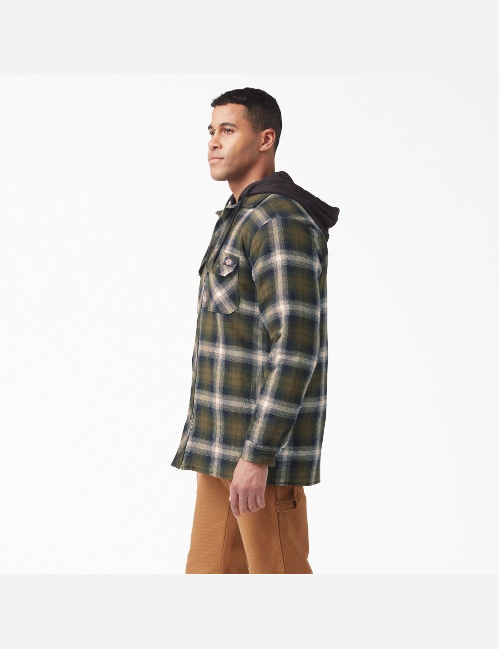 Vestes Chemises Dickies Hydroshield Flannel Vert Olive Foncé Noir | 253HPSIYD