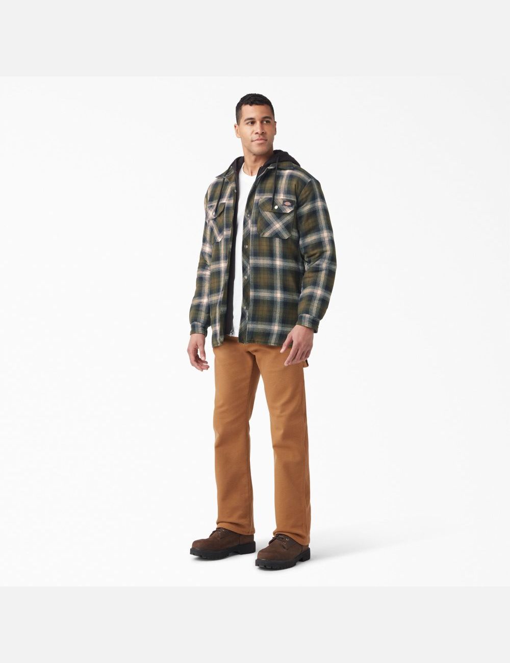 Vestes Chemises Dickies Hydroshield Flannel Vert Olive Foncé Noir | 253HPSIYD