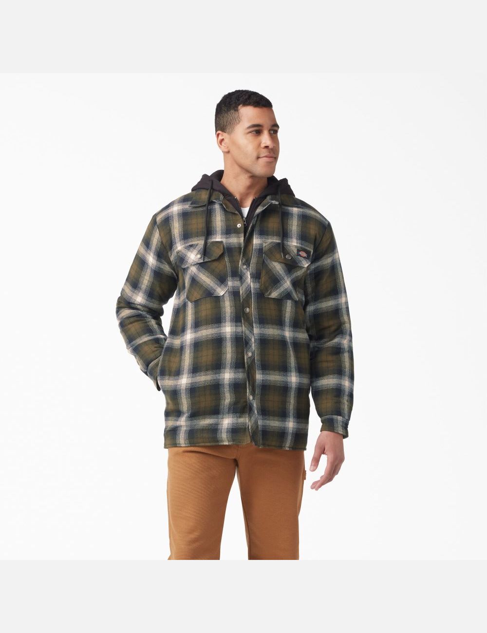 Vestes Chemises Dickies Hydroshield Flannel Vert Olive Foncé Noir | 253HPSIYD