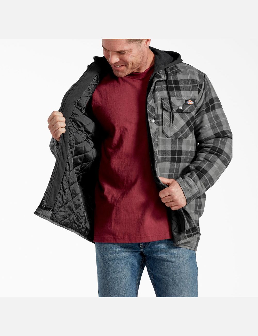 Vestes Chemises Dickies Relaxed Fit Icon Encapuchonné Matelassé Flannel Grise Foncé | 984EMIYHW